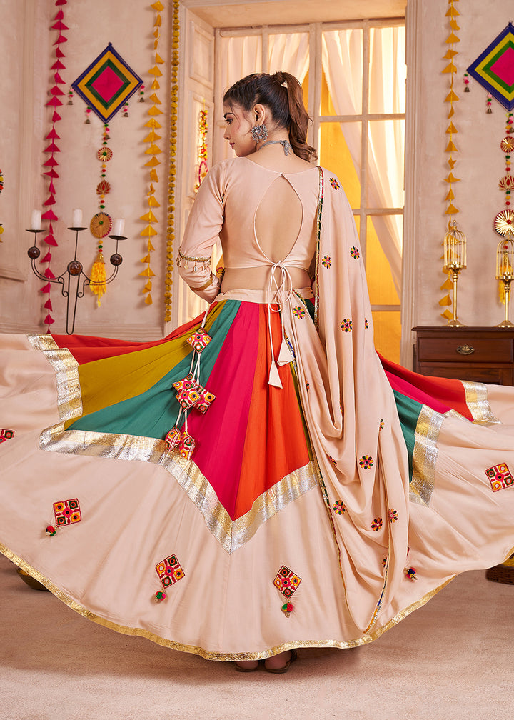 Buy Cotton Chaniya Choli in Multicolor Beige for Navratri Online in US, UK, Canada, France, Germany, Italy, Singapore, Austria, UAE & Worldwide at Empress.