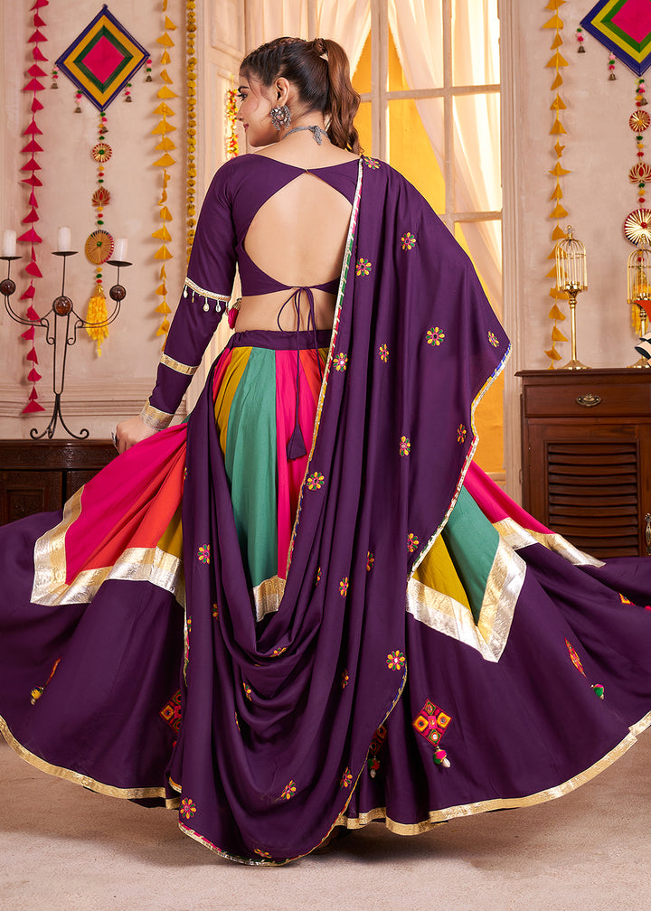 Buy Cotton Chaniya Choli in Multicolor Purple for Navratri Online in US, UK, Canada, France, Germany, Italy, Singapore, Austria, UAE & Worldwide at Empress.