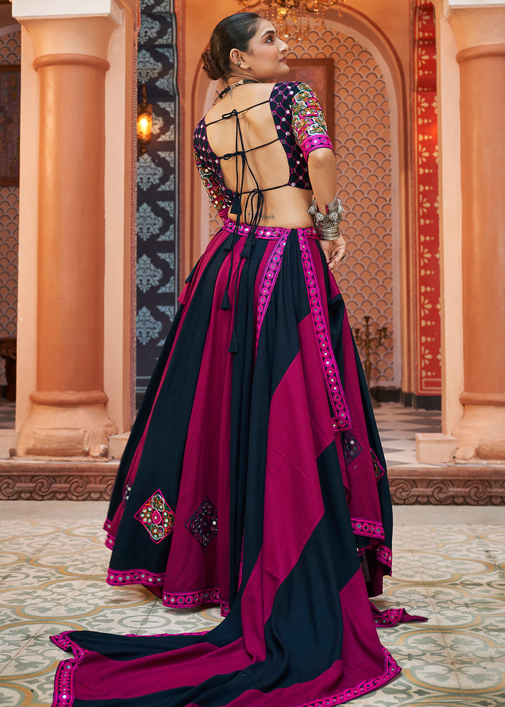 Buy Now Viscose Rayon Navy Multicolor Navratri Wear Chaniya Choli Online in USA, UK, Canada & Worldwide at Empress Clothing.