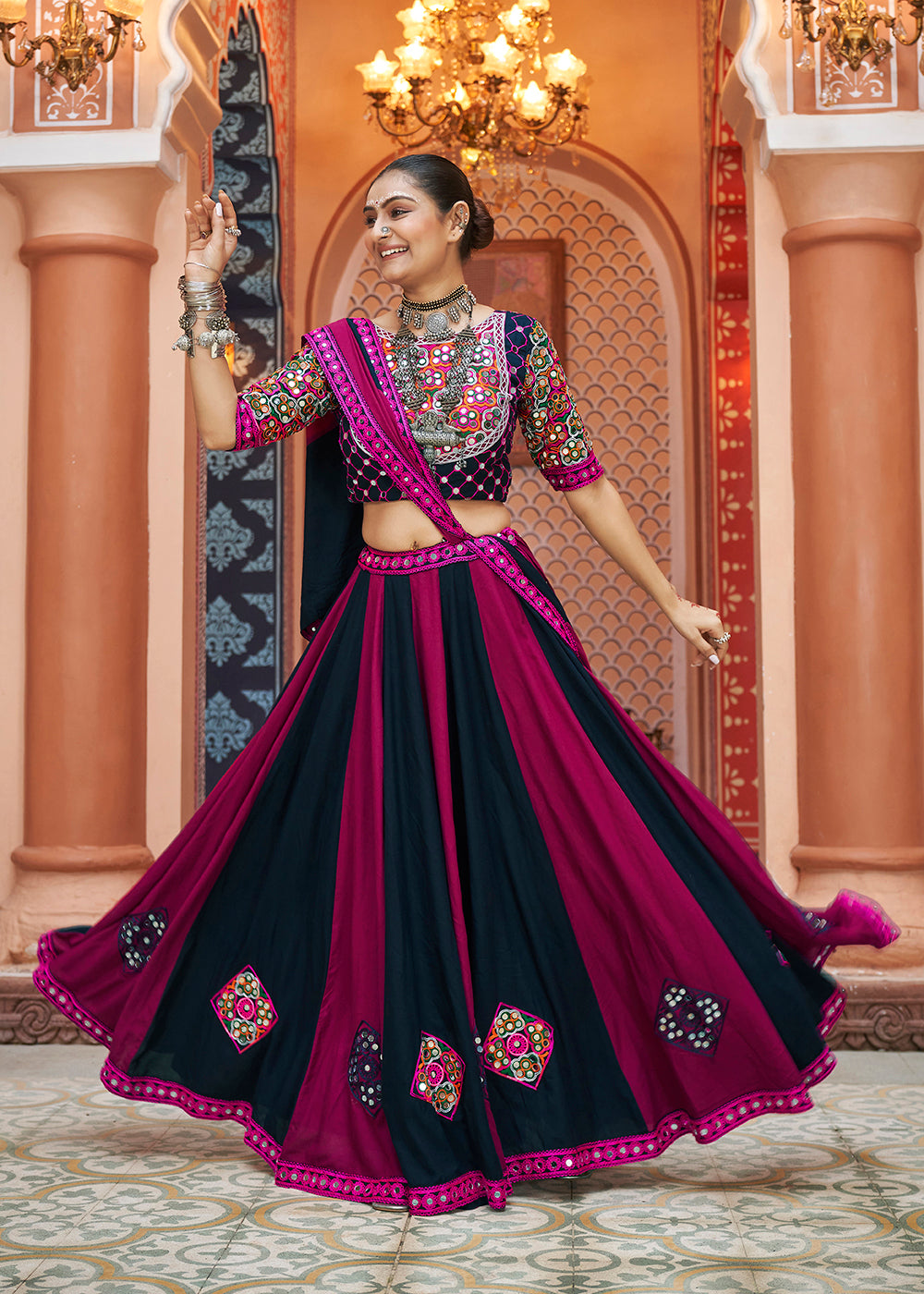 Buy Now Viscose Rayon Navy Multicolor Navratri Wear Chaniya Choli Online in USA, UK, Canada & Worldwide at Empress Clothing.