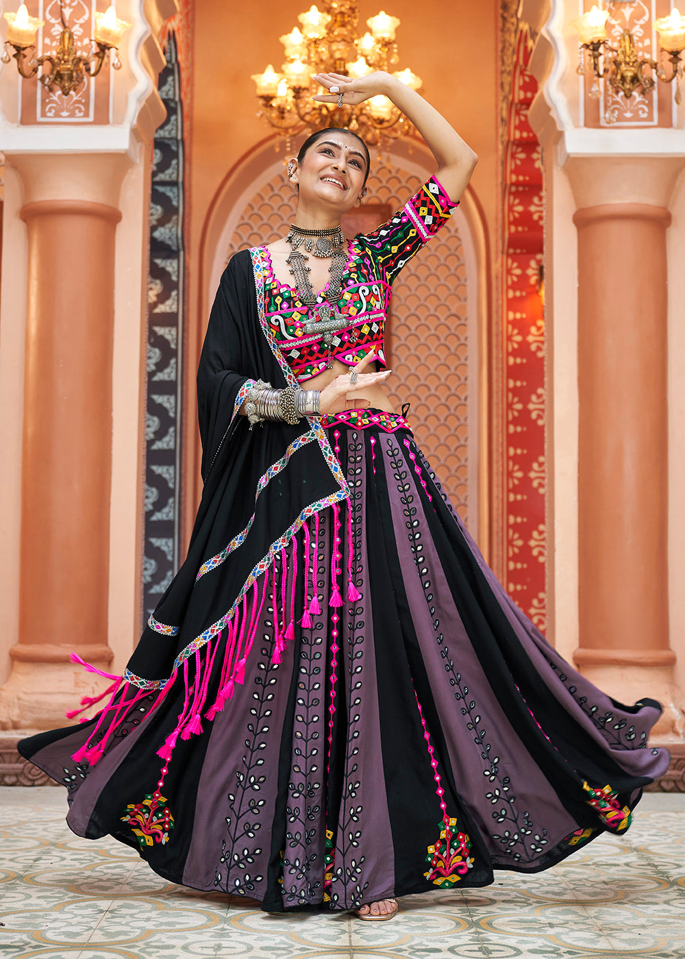 Buy Now Viscose Rayon Black Multicolor Navratri Wear Chaniya Choli Online in USA, UK, Canada & Worldwide at Empress Clothing.