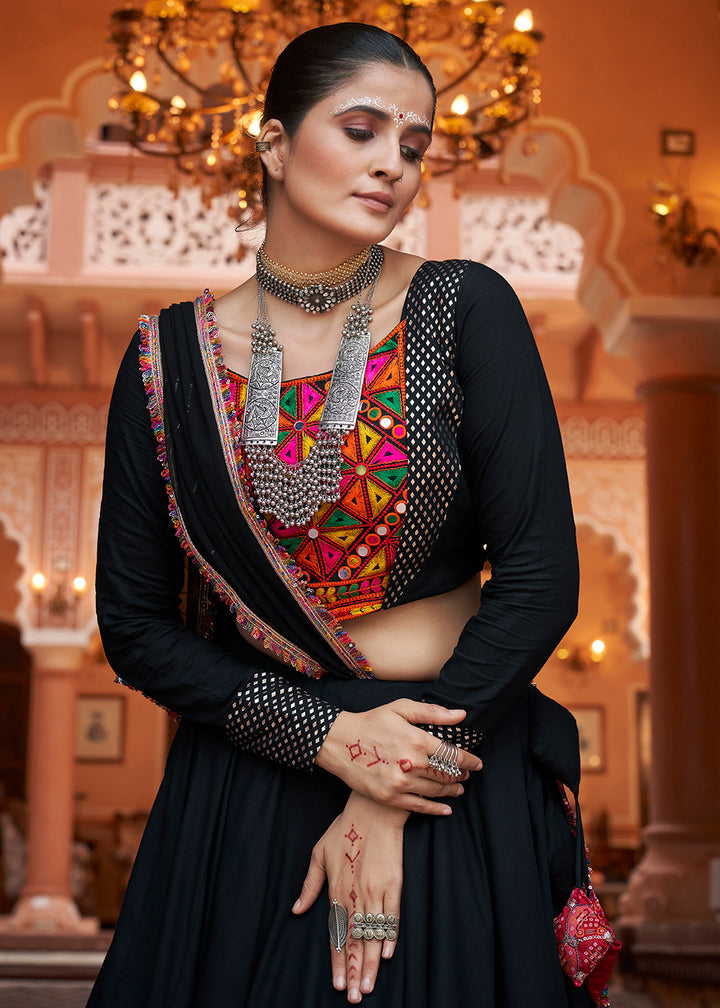 Buy Now Viscose Rayon Black Navratri Wear Chaniya Choli Online in USA, UK, Canada & Worldwide at Empress Clothing.