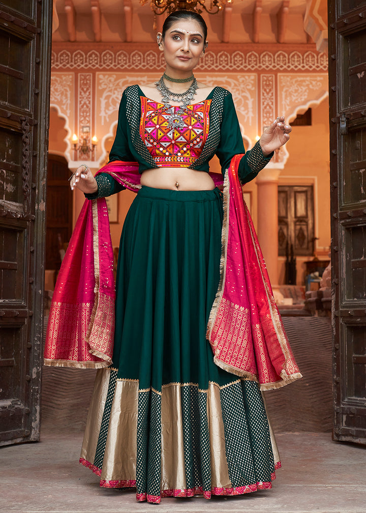 Buy Now Viscose Rayon Green Navratri Wear Chaniya Choli Online in USA, UK, Canada & Worldwide at Empress Clothing. 