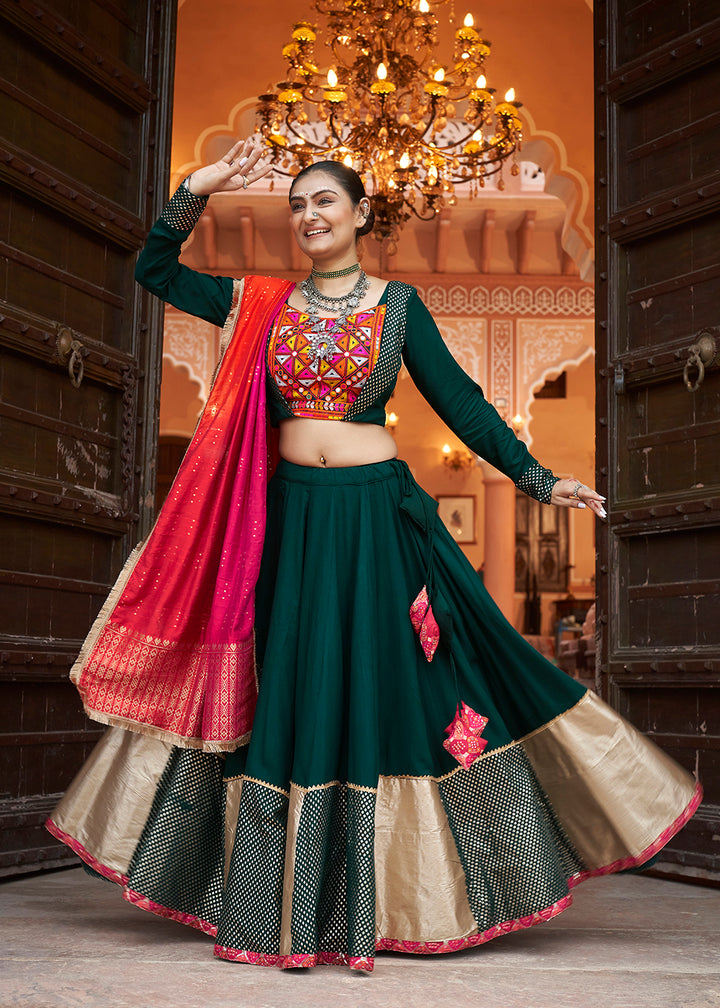 Buy Now Viscose Rayon Green Navratri Wear Chaniya Choli Online in USA, UK, Canada & Worldwide at Empress Clothing. 