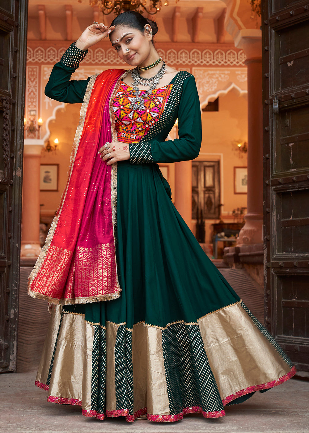 Buy Now Viscose Rayon Green Navratri Wear Chaniya Choli Online in USA, UK, Canada & Worldwide at Empress Clothing. 