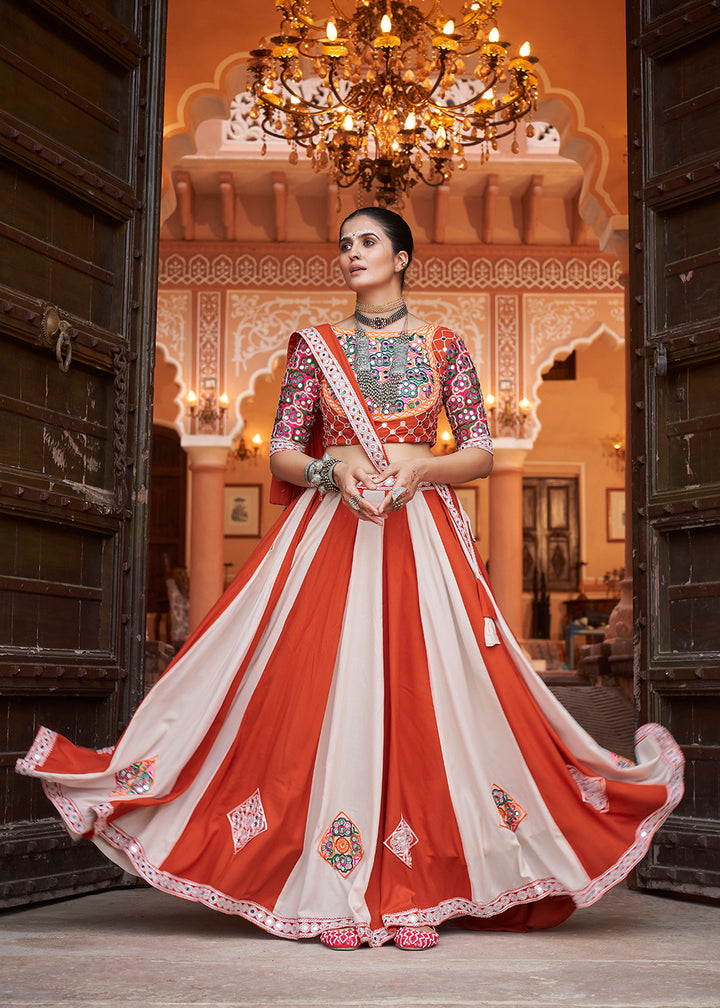 Buy Now Viscose Rayon Orange Multicolor Navratri Wear Chaniya Choli Online in USA, UK, Canada & Worldwide at Empress Clothing. 