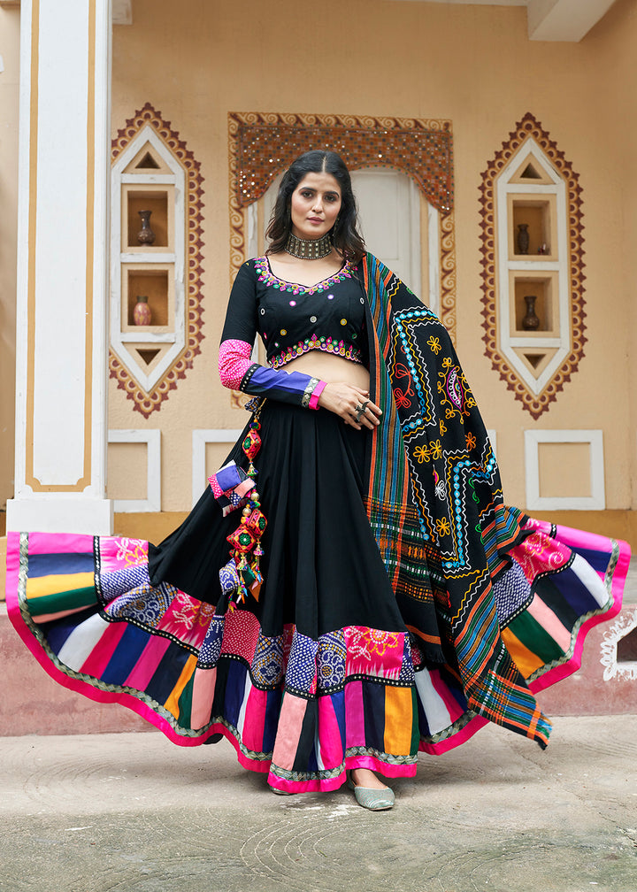 Buy Now Black Embroidered with Mirror Work Chaniya Choli for Navratri Online in USA, UK, Canada & Worldwide at Empress Clothing. 