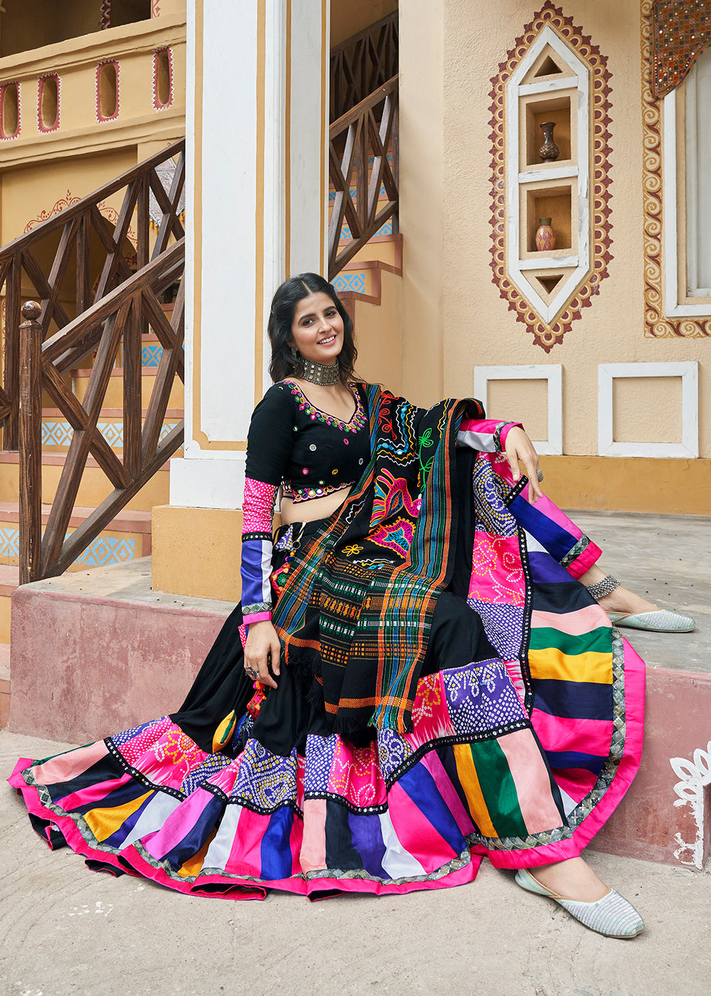 Buy Now Black Embroidered with Mirror Work Chaniya Choli for Navratri Online in USA, UK, Canada & Worldwide at Empress Clothing. 