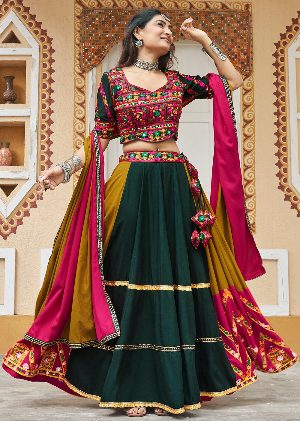 Buy Now Mustard Embroidered with Mirror Work Chaniya Choli for Navratri Online in USA, UK, Canada & Worldwide at Empress Clothing.