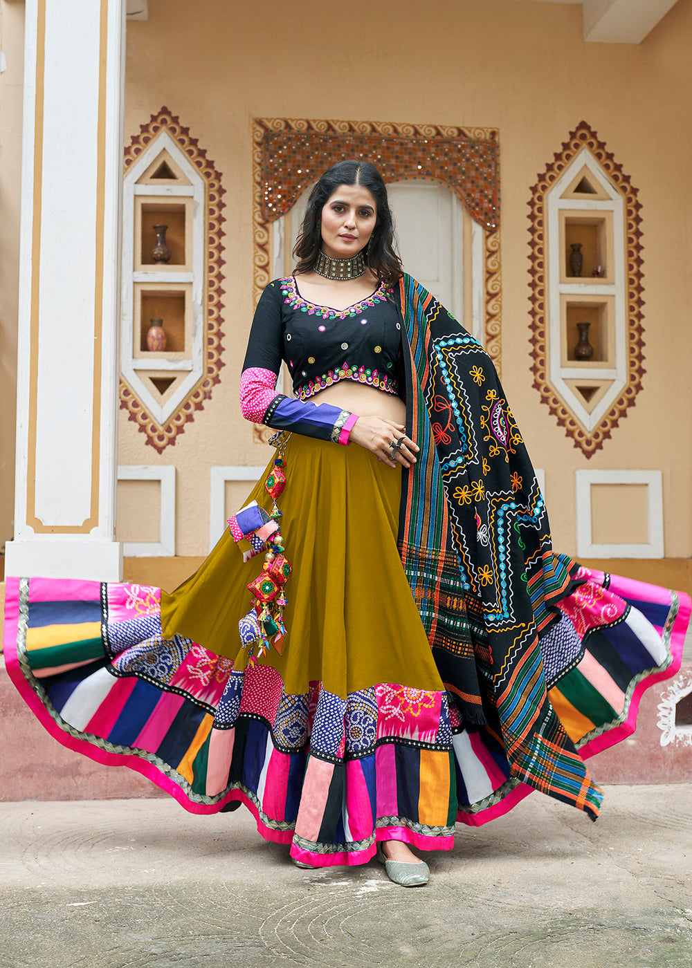 Buy Now Green Embroidered with Mirror Work Chaniya Choli for Navratri Online in USA, UK, Canada & Worldwide at Empress Clothing. 