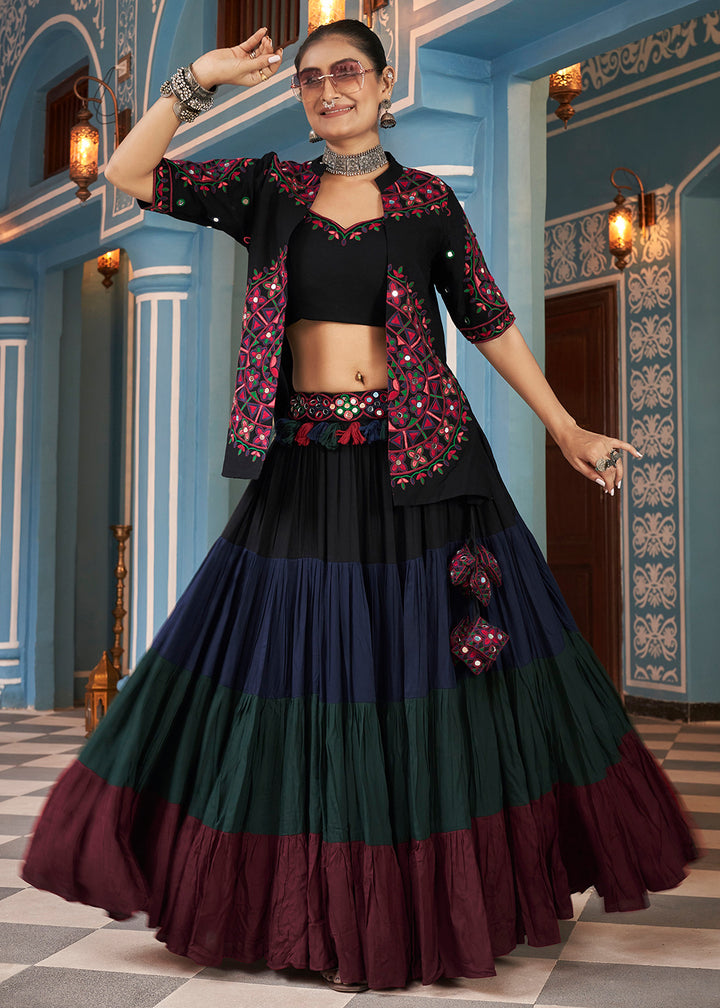 Buy Now Navratri Special Multicolor Black Jacket Style Chaniya Choli Online in USA, UK, Canada, UAE & Worldwide at Empress Clothing. 