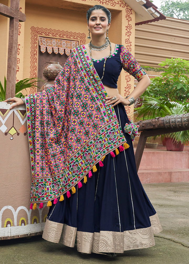 Buy Now Viscose Rayon Chaniya Choli for Navratri in Navy Blue Online in USA, UK, Canada & Worldwide at Empress Clothing.