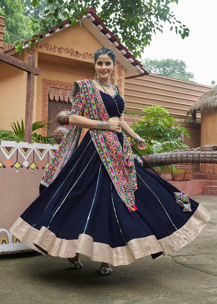 Buy Now Viscose Rayon Chaniya Choli for Navratri in Navy Blue Online in USA, UK, Canada & Worldwide at Empress Clothing.