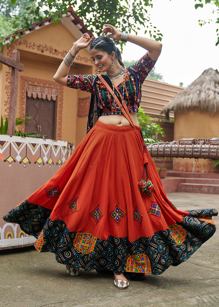 Buy Now Viscose Rayon Chaniya Choli for Navratri in Orange Online in USA, UK, Canada & Worldwide at Empress Clothing. 