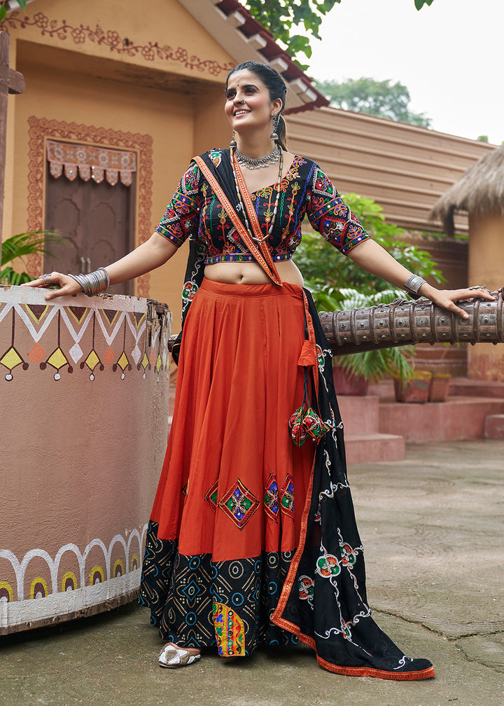 Buy Now Viscose Rayon Chaniya Choli for Navratri in Orange Online in USA, UK, Canada & Worldwide at Empress Clothing. 