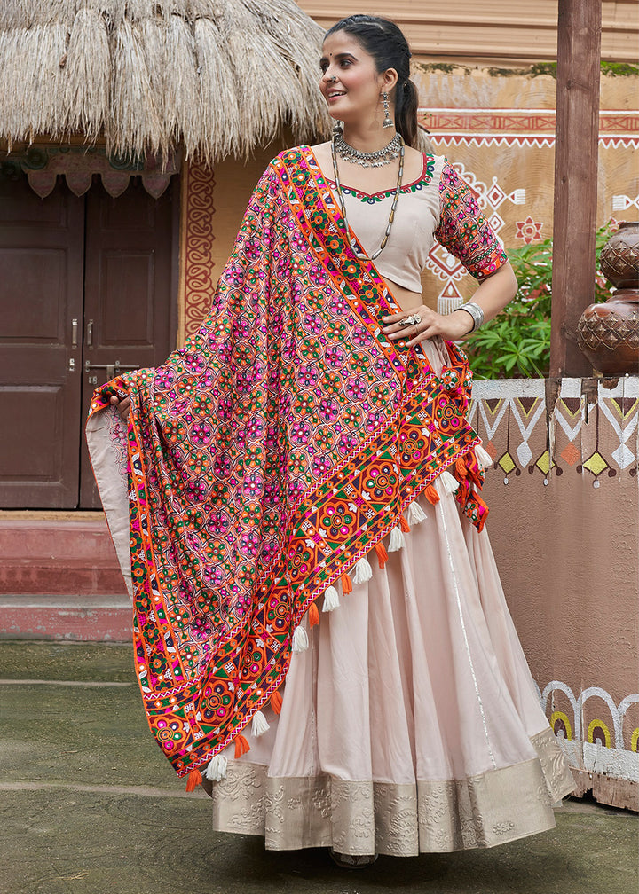 Buy Now Viscose Rayon Chaniya Choli for Navratri in Beige Online in USA, UK, Canada & Worldwide at Empress Clothing. 