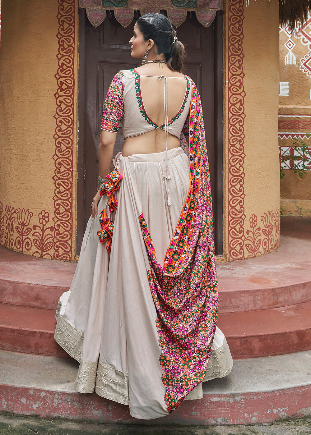 Buy Now Viscose Rayon Chaniya Choli for Navratri in Beige Online in USA, UK, Canada & Worldwide at Empress Clothing. 