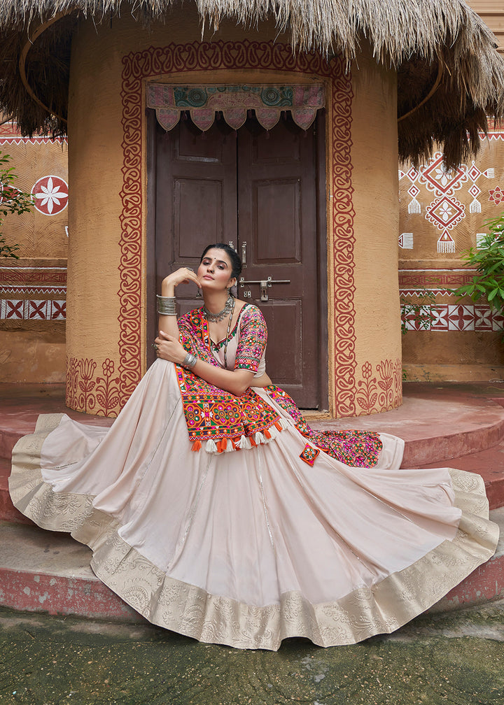 Buy Now Viscose Rayon Chaniya Choli for Navratri in Beige Online in USA, UK, Canada & Worldwide at Empress Clothing. 