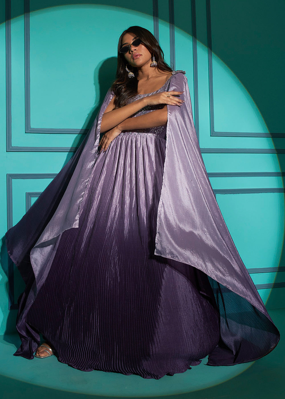 Buy Now Chinon Exquisite Purple Sequins & Thread Party Wear Gown Online in USA, UK, Australia, New Zealand, Canada & Worldwide at Empress Clothing.
