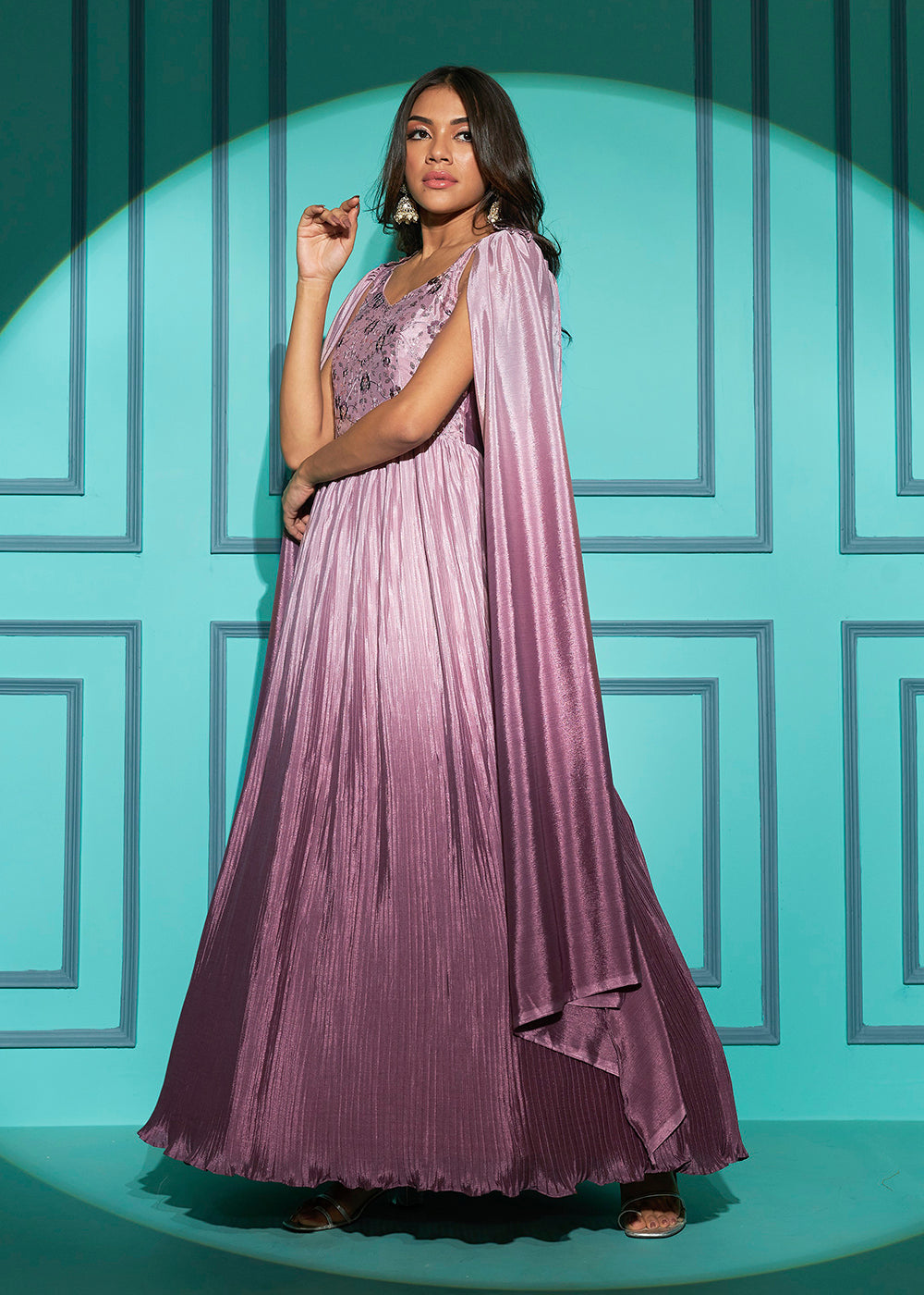 Buy Now Chinon Exquisite Peach Sequins & Thread Party Wear Gown Online in USA, UK, Australia, New Zealand, Canada & Worldwide at Empress Clothing. 