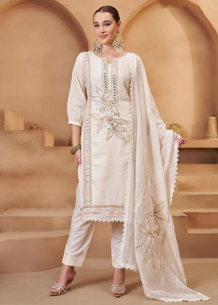 Buy Now Rich Off White Cotton Embroidered Pant Style Suit Online in US, UK, Canada, Germany, Italy, France, Netherlands, Norway, UAE & Worldwide at Empress.