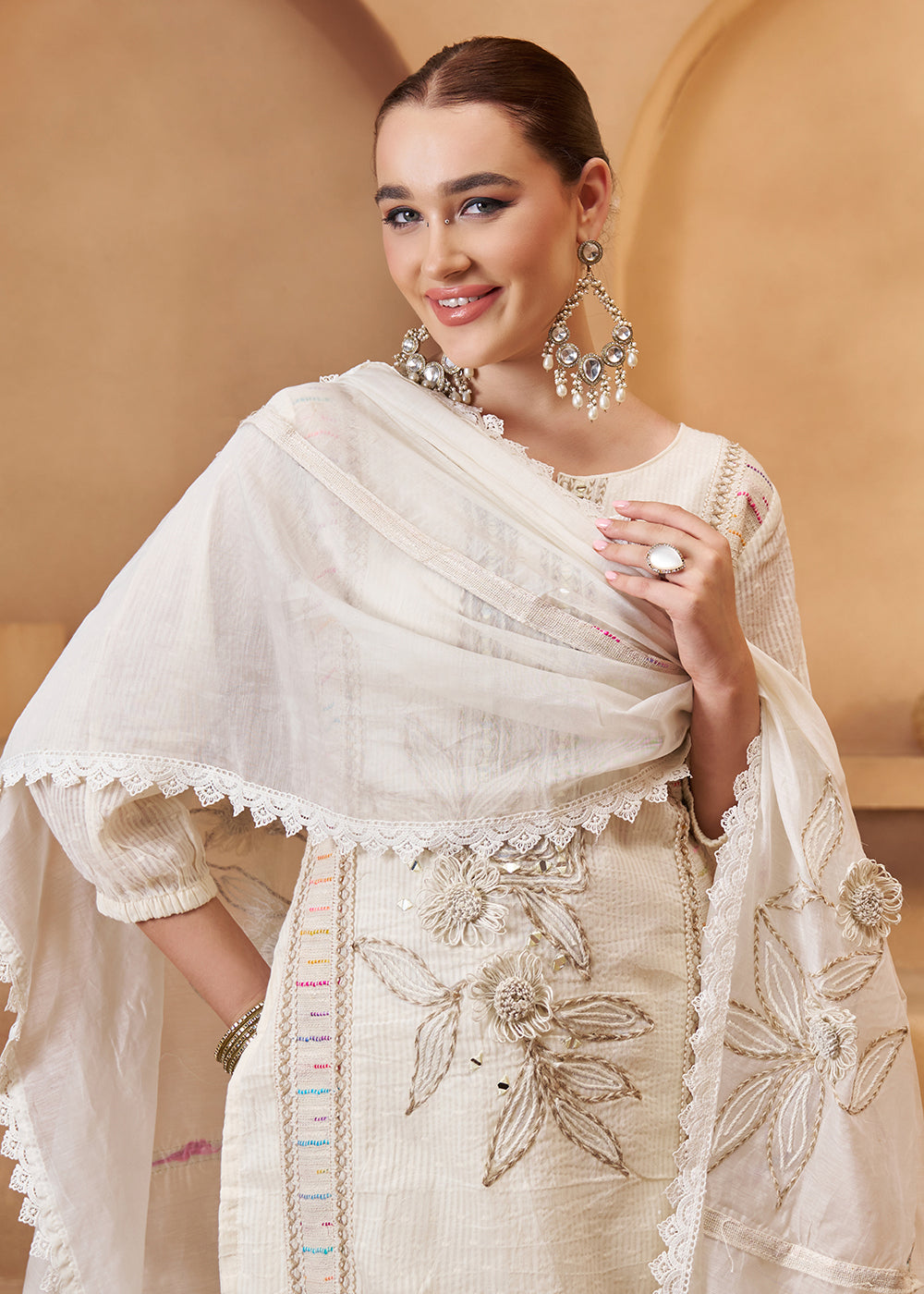 Buy Now Rich Off White Cotton Embroidered Pant Style Suit Online in US, UK, Canada, Germany, Italy, France, Netherlands, Norway, UAE & Worldwide at Empress.