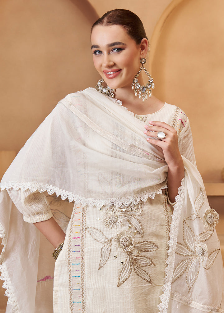 Buy Now Rich Off White Cotton Embroidered Pant Style Suit Online in US, UK, Canada, Germany, Italy, France, Netherlands, Norway, UAE & Worldwide at Empress.