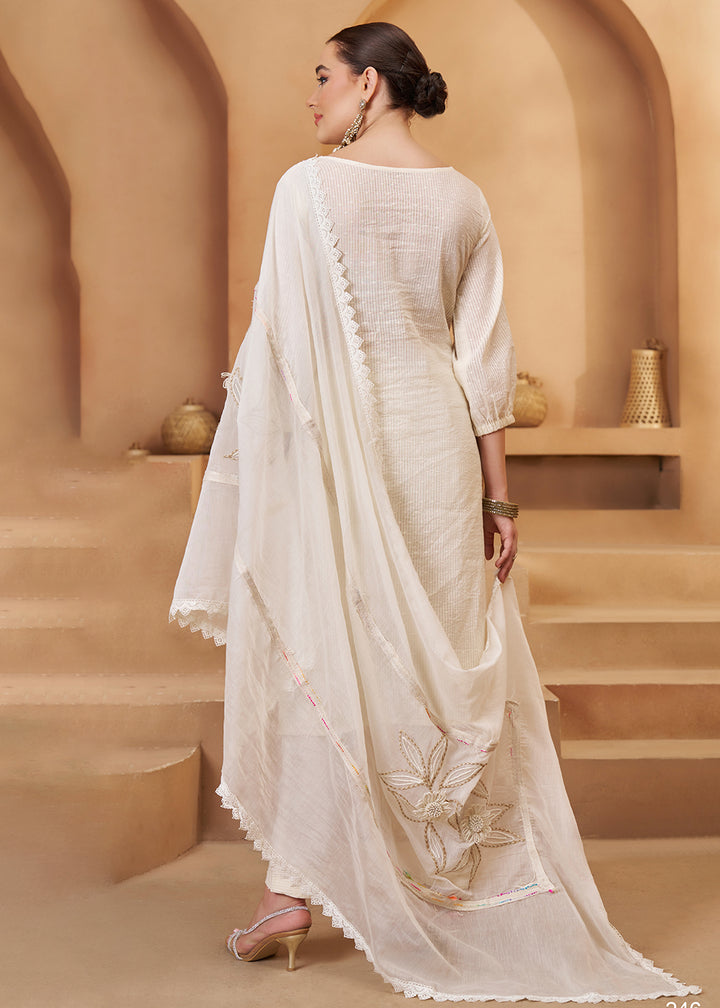 Buy Now Rich Off White Cotton Embroidered Pant Style Suit Online in US, UK, Canada, Germany, Italy, France, Netherlands, Norway, UAE & Worldwide at Empress.