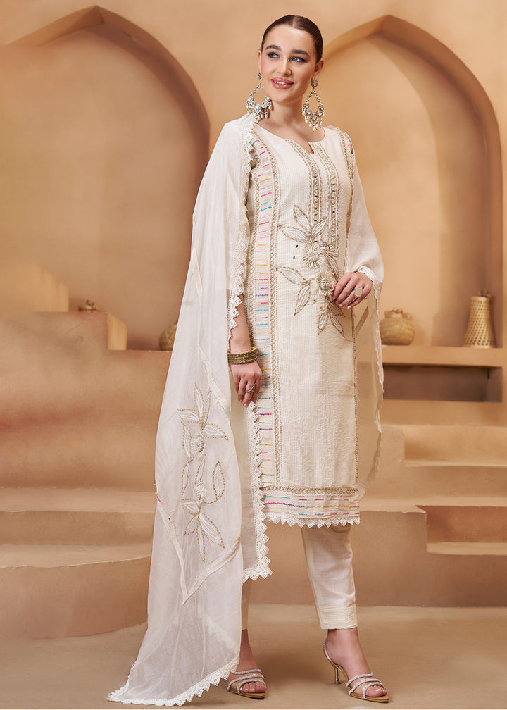 Buy Now Rich Off White Cotton Embroidered Pant Style Suit Online in US, UK, Canada, Germany, Italy, France, Netherlands, Norway, UAE & Worldwide at Empress.