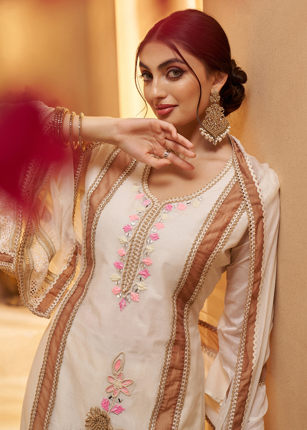 Buy Now Adorable Off White Cotton Embroidered Pant Style Suit Online in US, UK, Canada, Germany, Italy, France, Netherlands, Norway, UAE & Worldwide at Empress.