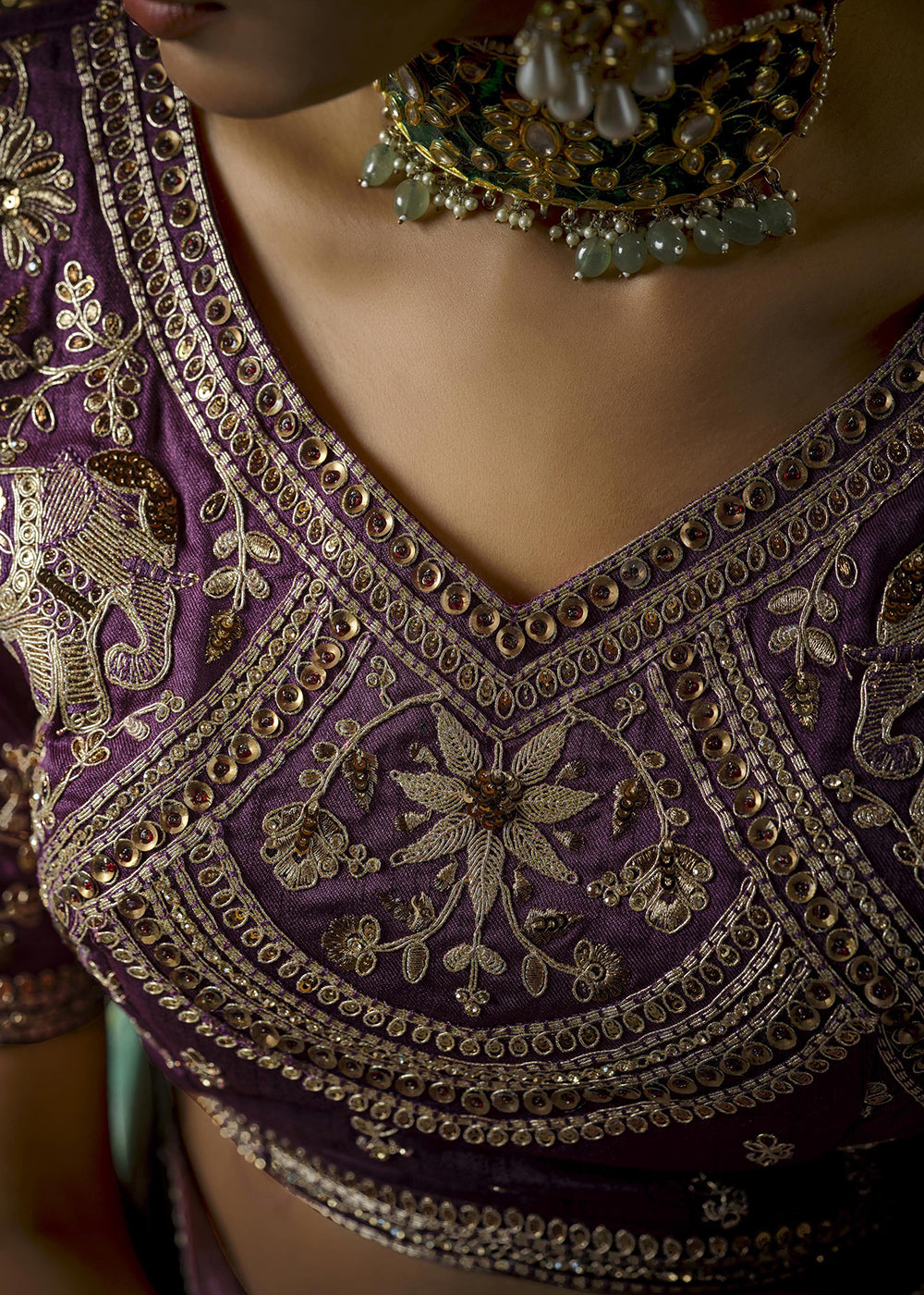 Buy Lavender & Purple Heavy Silk Embroidered Bridal Wear Saree Online in USA, UK, Canada, France, Germany, Italy, Austria, UAE Singapore & Worldwide at Empress.