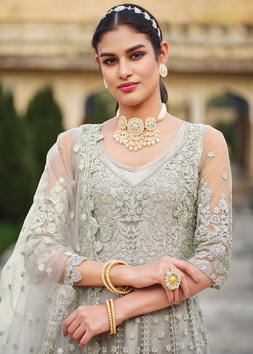 Buy Now Butterfly Net Grey Embroidered Wedding Bridesmaid Anarkali Suit Online in USA, UK, Australia, New Zealand, Canada, Italy & Worldwide at Empress Clothing. 
