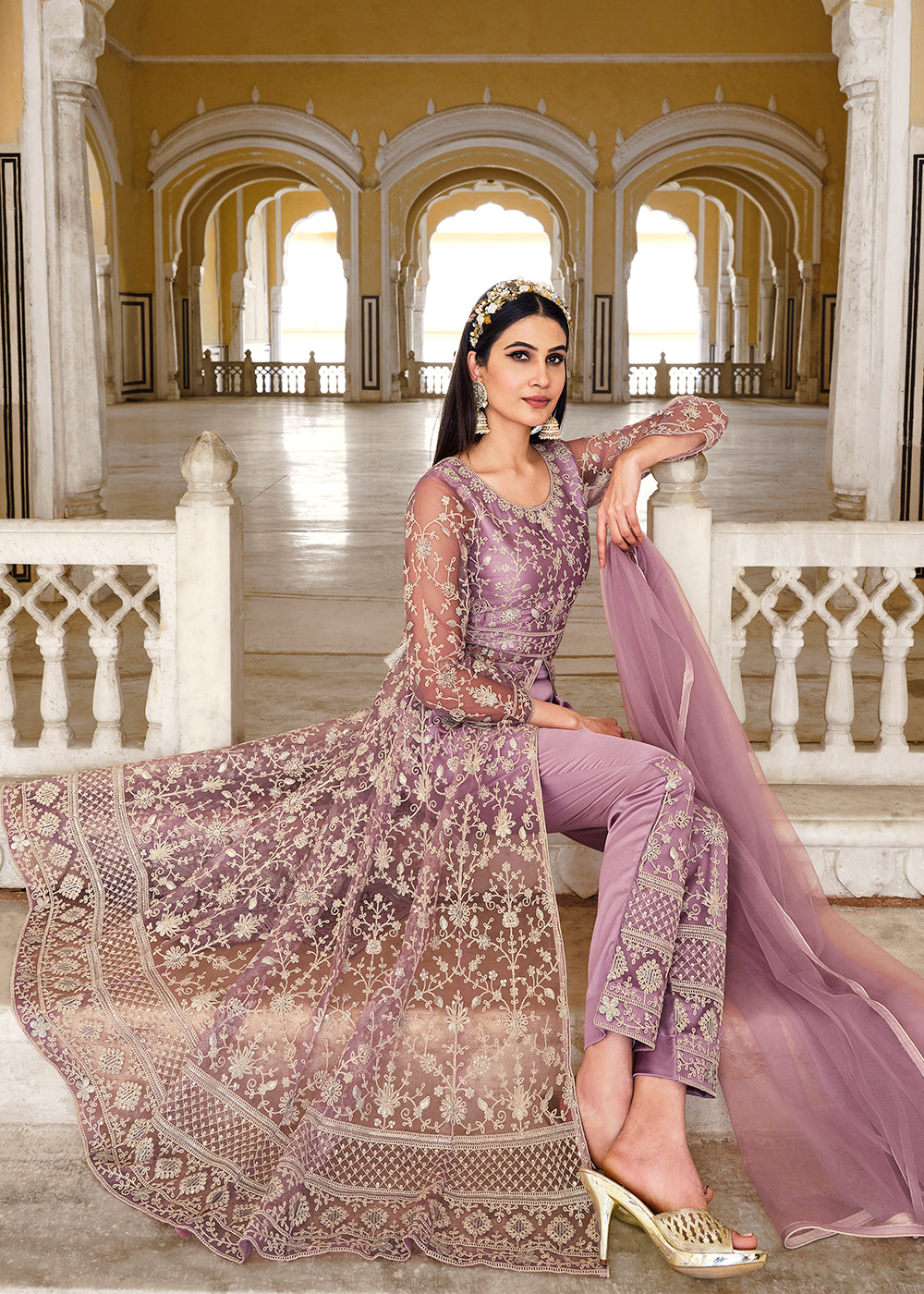 Buy Now Plum Lavender Skirt & Pant Style Designer Anarkali Suit Online in USA, UK, Australia, New Zealand, Canada & Worldwide at Empress Clothing.
