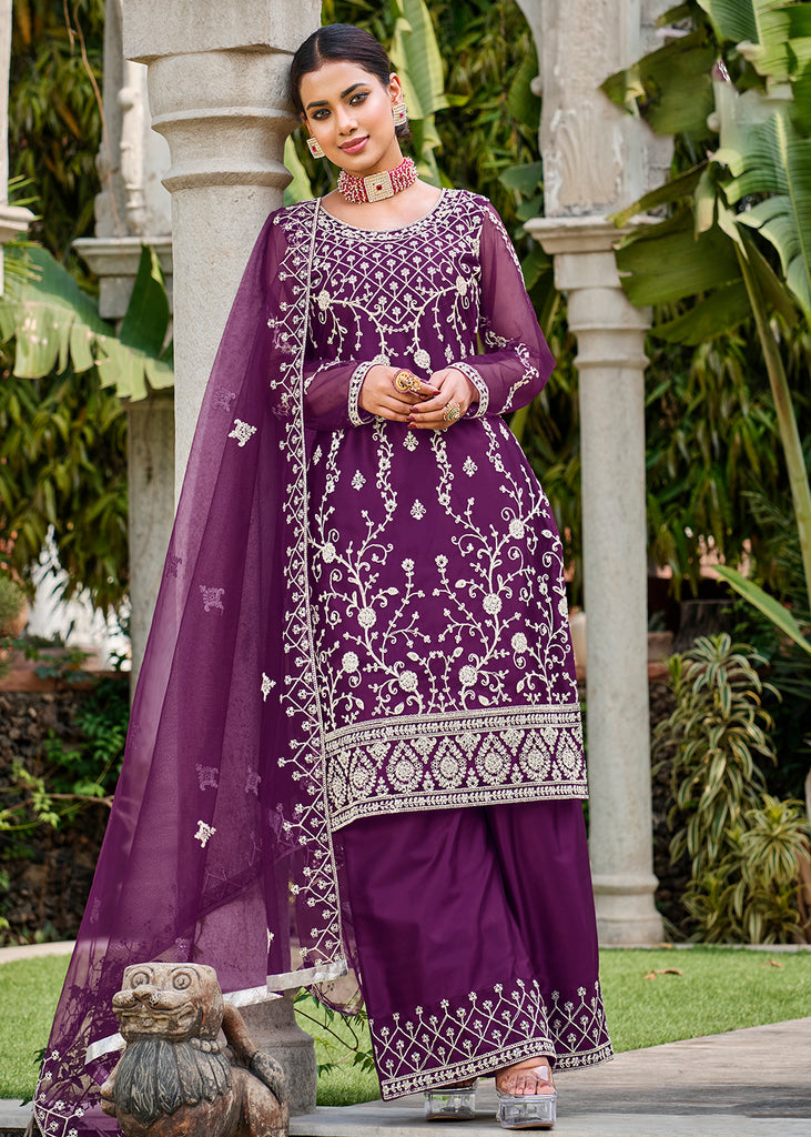 Buy Daily Wear Violet Embroidery Work Glace Cotton Churidar Suit