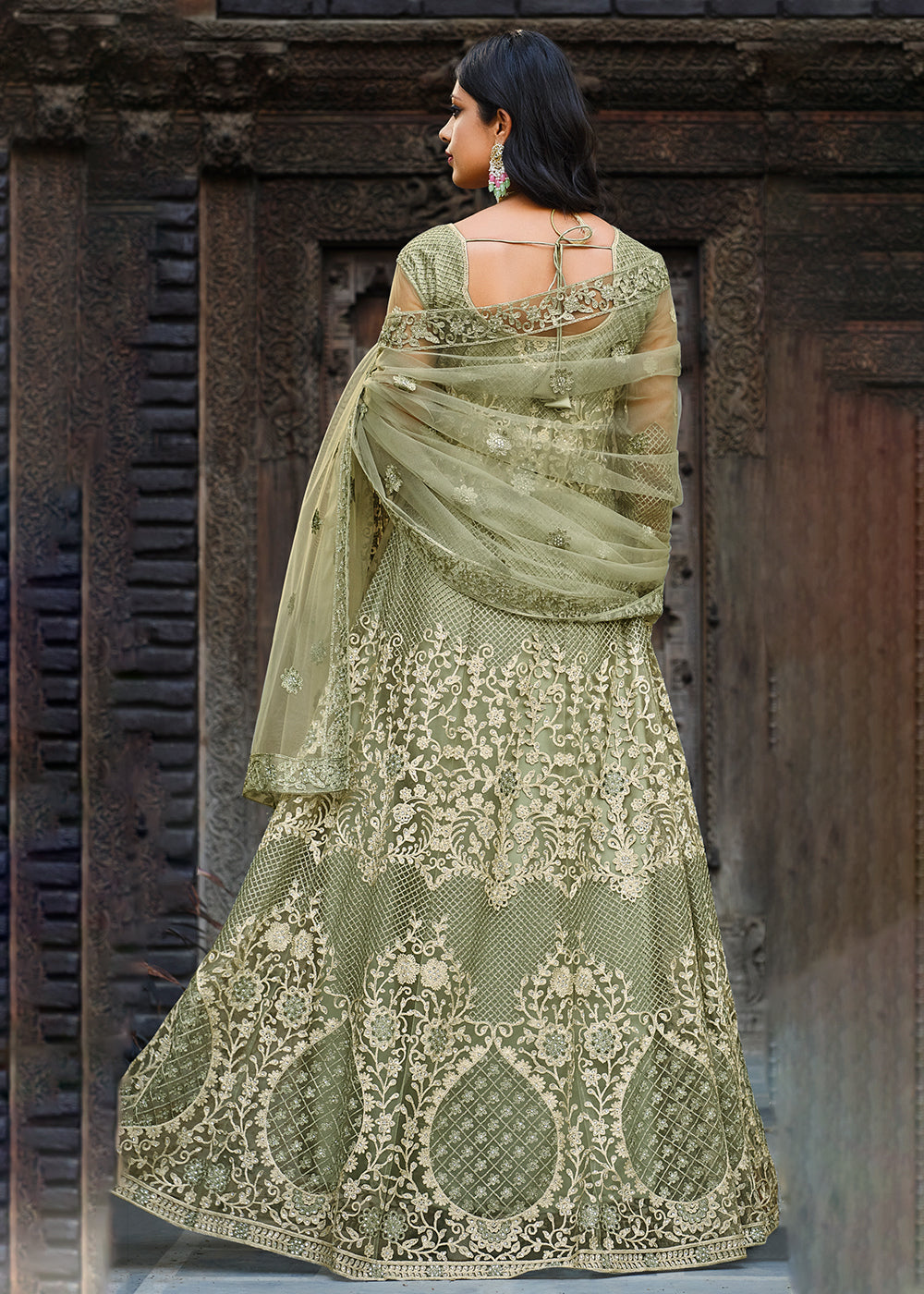Buy Now Thread Stone Embroidered Stunning Green Wedding Anarkali Suit Online in USA, UK, Australia, New Zealand, Canada, Italy & Worldwide at Empress Clothing. 