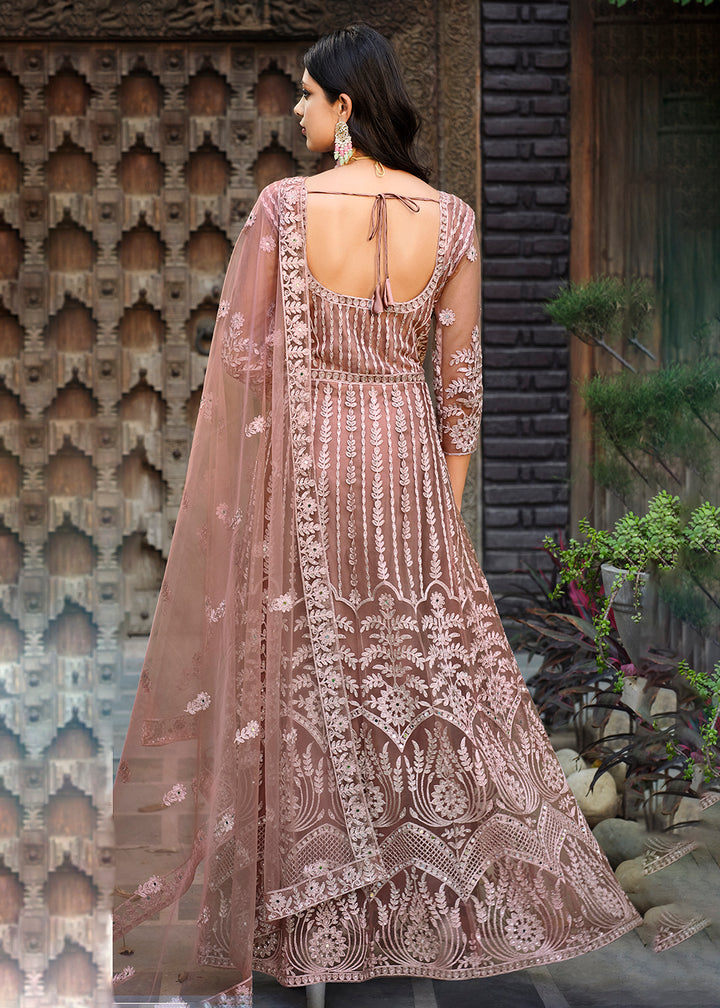 Buy Now Thread Stone Embroidered Stunning Mauve Wedding Anarkali Suit Online in USA, UK, Australia, New Zealand, Canada, Italy & Worldwide at Empress Clothing.