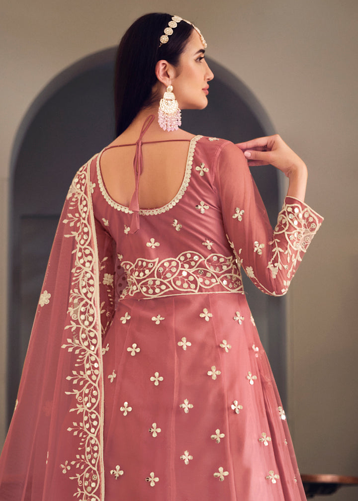 Buy Now Wedding Wear Pink Net Sequins Embroidered Anarkali Suit Online in USA, UK, Australia, New Zealand, Canada & Worldwide at Empress Clothing.