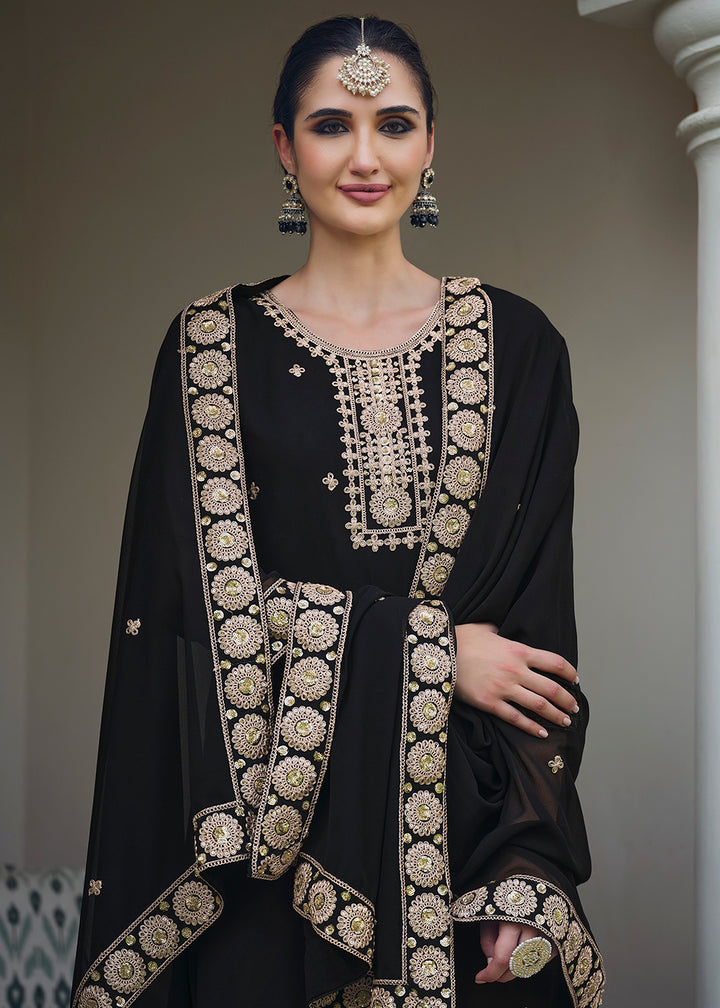 Buy Now Black Stone Work Embroidered Festive Palazzo Suit Online in USA, UK, UAE, Germany, Italy & Worldwide at Empress Clothing. 