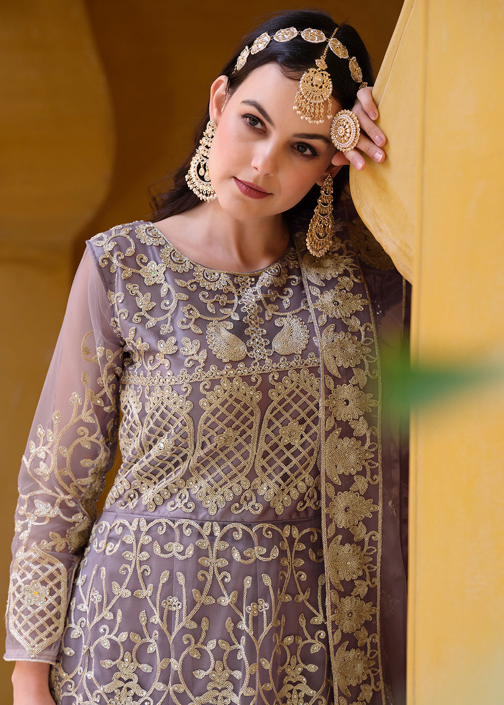 Buy Now Light Purple Pure Butterfly Net Wedding Wear Anarkali Suit Online in USA, UK, Australia, New Zealand, Canada & Worldwide at Empress Clothing.