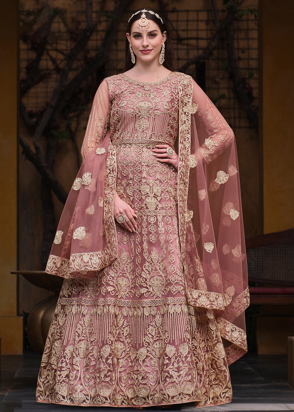 Buy Now Pretty Pink Pure Butterfly Net Wedding Wear Anarkali Suit Online in USA, UK, Australia, New Zealand, Canada & Worldwide at Empress Clothing.