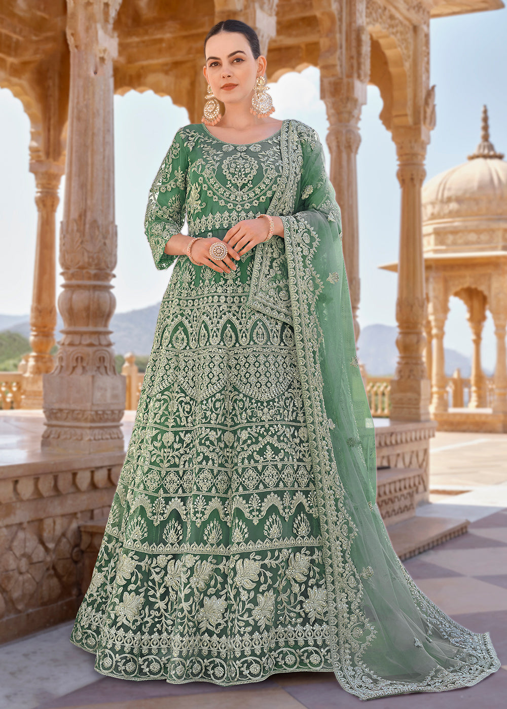 mint green indian wedding dress Mint Green Lehengas and Silver Jewelry Inspiration