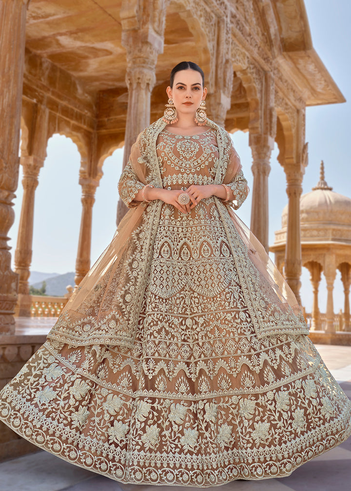 Buy Now Peach Front & Back Stone Embroidered Wedding Anarkali Suit Online in USA, UK, Australia, New Zealand, Canada & Worldwide at Empress Clothing. 