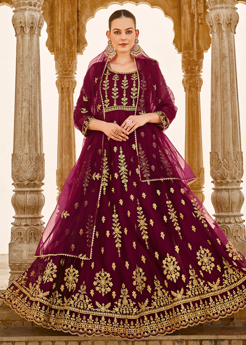 Buy Liseran Purple Georgette Embroidered Anarkali Suit Online - LSTV01786 |  Andaaz Fashion