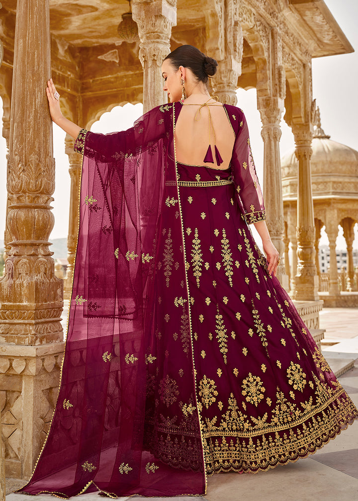 Buy Now Heavy Stone Embroidered Wine Designer Anarkali Suit Online in USA, UK, Australia, New Zealand, Canada & Worldwide at Empress Clothing. 