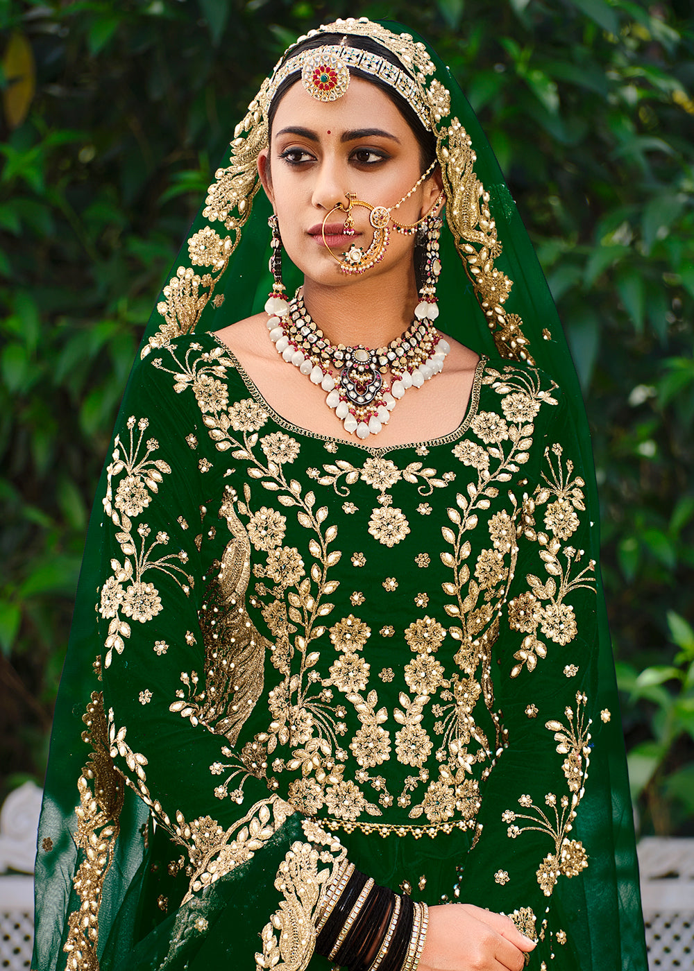 Buy Bridal Style Lehenga Choli Green Stone Cording Lehenga Choli