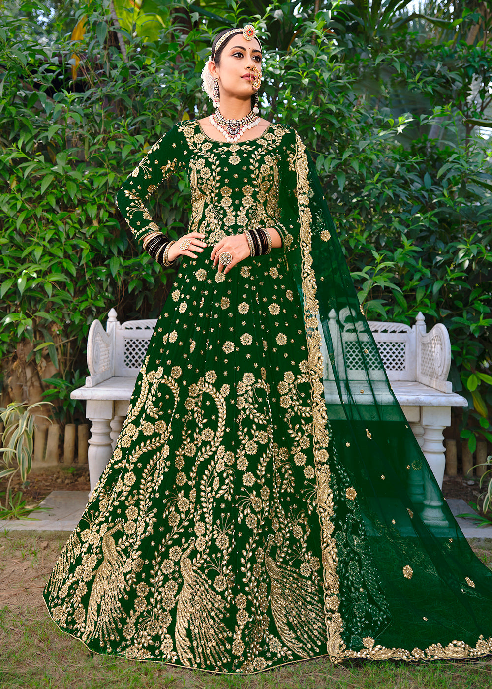 Buy Now Velvet Radiant Green Stone Cording Bridal Style Lehenga Choli Online in USA, UK, Canada & Worldwide at Empress Clothing. 