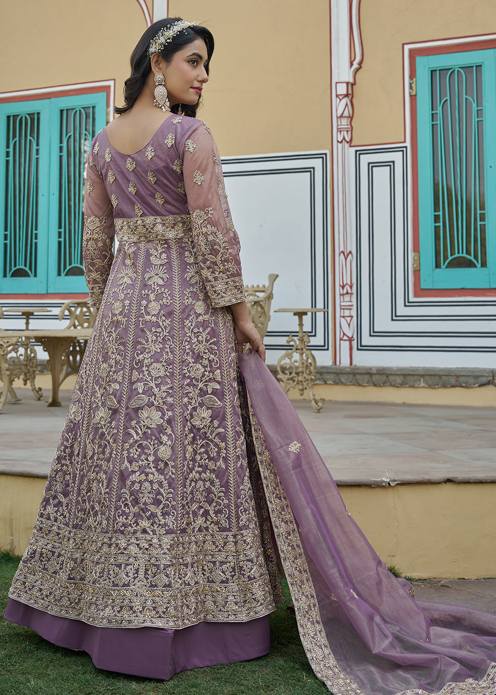 Buy Now Mauve Pink Slit Style Lehenga Pant Style Anarkali Suit Online in US, UK, Germany, France, Italy, Canada, Australia, UAE, Maldives & Worldwide at Empress.