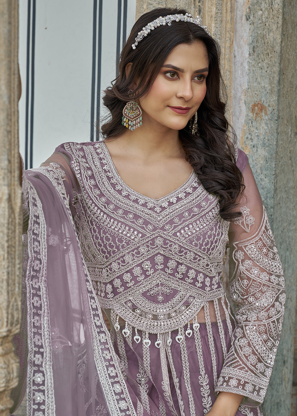 Buy Now  Mauve Slit Style Skirt & Pant Style Anarkali Suit Online in USA, UK, Germany, France, Italy, Canada, Australia, Spain & Worldwide at Empress Clothing.
