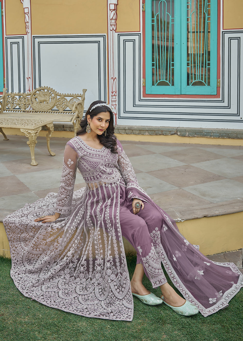 Buy Now Mauve Slit Style Skirt & Pant Style Anarkali Suit Online in USA, UK, Germany, France, Italy, Canada, Australia, Spain & Worldwide at Empress Clothing.