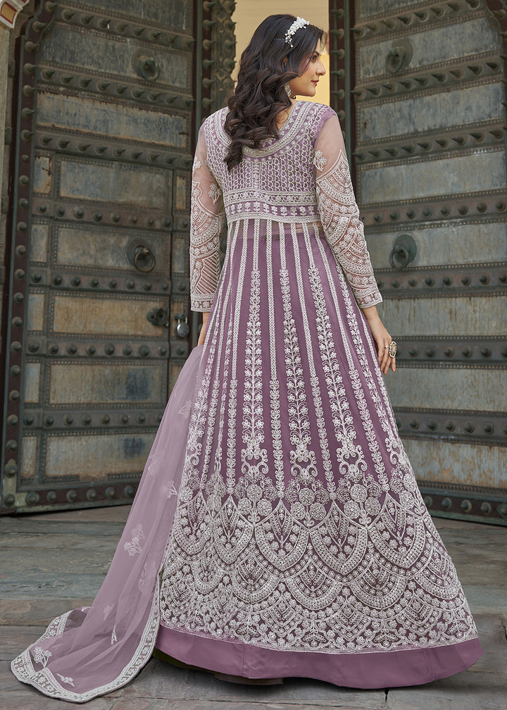 Buy Now Mauve Slit Style Skirt & Pant Style Anarkali Suit Online in USA, UK, Germany, France, Italy, Canada, Australia, Spain & Worldwide at Empress Clothing.